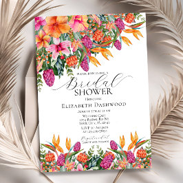 Farbenfrohe rosa orangefarbenes tropisches Brautpa Einladung