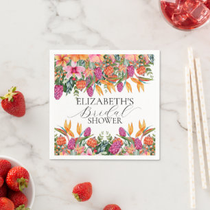 Farbenfrohe rosa orangefarbenes tropisches Brautpa Serviette