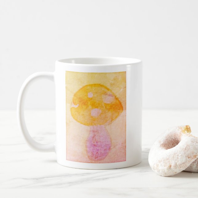 Farbenfrohe Rosa Orangefarbenes Wasserfarben Pilz Kaffeetasse (Mit Donut)