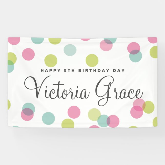 Farbenfrohe rosa Pastel Confetti Dots Kindergeburt Banner (Horizontal)