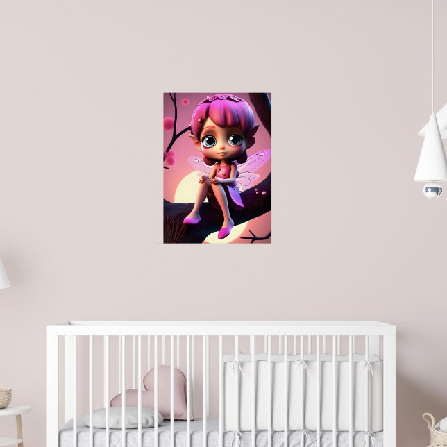Farbenfrohe rosa Pixie Fairy Child's Wall Poster (Kinderzimmer 2)
