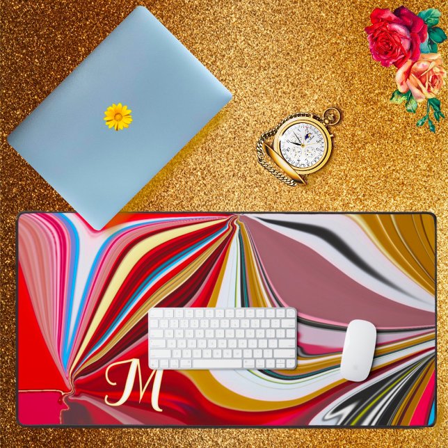 Farbenfrohe rosa rote Goldmonogramm Flüssigkeit Ab Schreibtischunterlage (Von Creator hochgeladen)