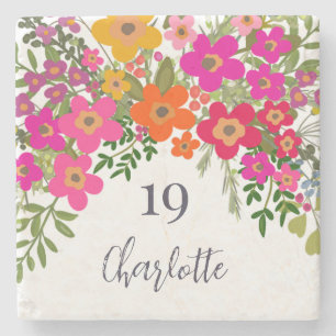 Farbenfrohe Rosa Summer Garden Blume Individuelle  Steinuntersetzer