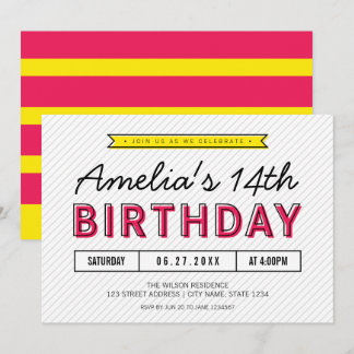 Farbenfrohe Rosa und Gelb jedes Alters Moderne Geb Einladung