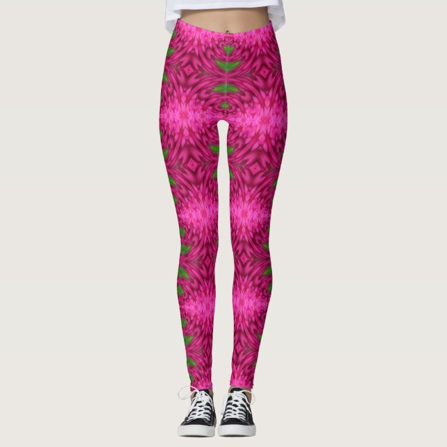 Farbenfrohe rosa und grüne Abstrakte Muster Leggings (Vorderseite)
