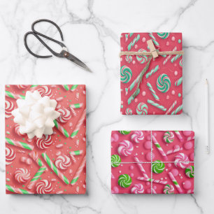 Farbenfrohe rosa und grüne Bonbons Geschenkpapier Set