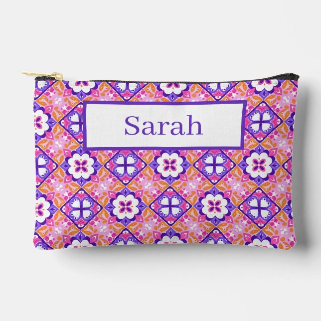 Farbenfrohe rosa und Lila Fliesenmuster im spanisc Zubehörtasche (Vorderseite)