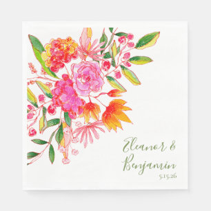 Farbenfrohe rosa Wasserfarben Gewohnte Hochzeit Serviette