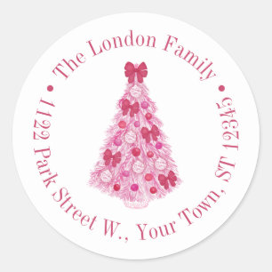 Farbenfrohe Rosa Weihnachtsbaum-Rücksendeadresse Runder Aufkleber