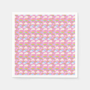 Farbenfrohe rosa Wolken und Regenbogen Serviette