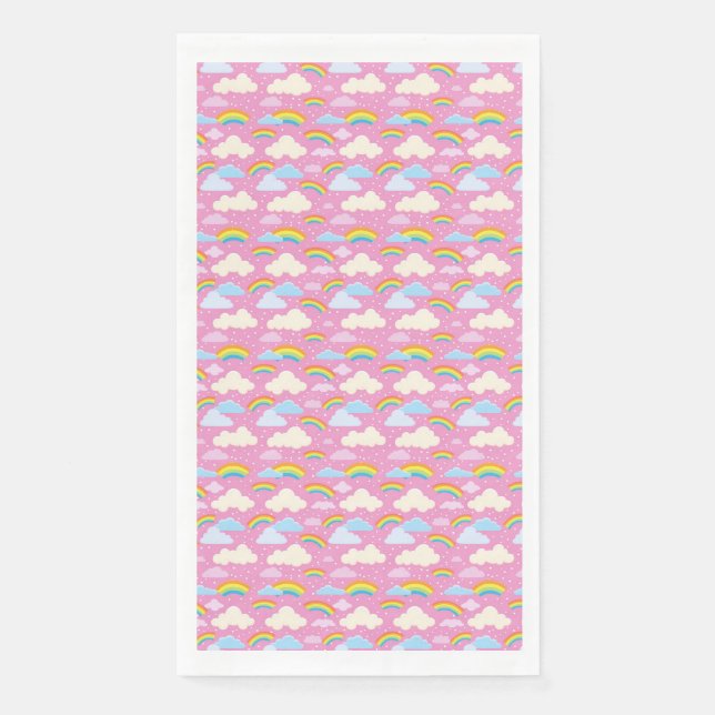Farbenfrohe rosa Wolken und Regenbogen Serviette (Vorderseite)