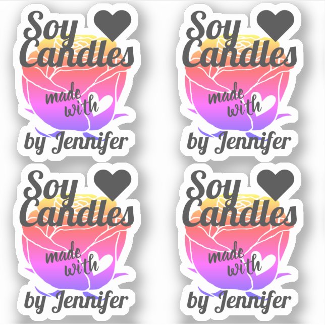 Farbenfrohe Rose aus Herz-Blumenstrauß-Kerzen Aufkleber (Vorderseite)