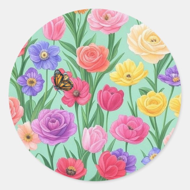 Farbenfrohe Rose Blumen/Frühling Runder Aufkleber (Vorderseite)