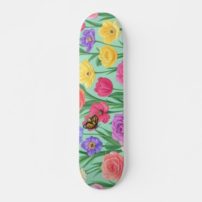 Farbenfrohe Rose Blumen/Frühling Skateboard (Vorne)