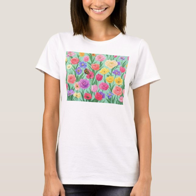 Farbenfrohe Rose Blumen/Frühling T-Shirt (Vorderseite)