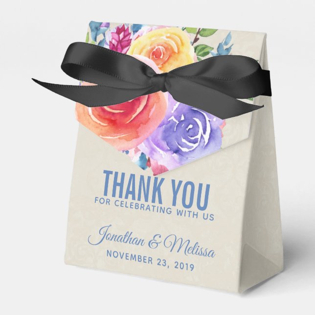 Farbenfrohe Rose Blumenzwiebelblume Vielen Dank Geschenkschachtel (Vorderseite)