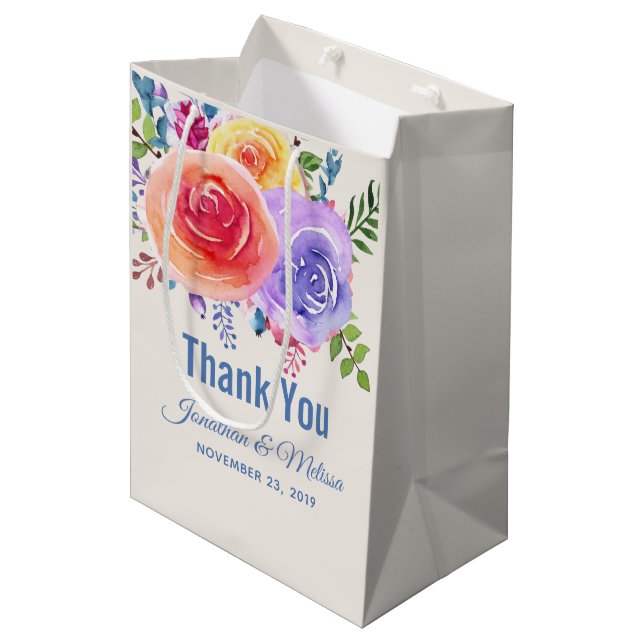 Farbenfrohe Rose Blumenzwiebelblume Vielen Dank Mittlere Geschenktüte (Vorderseite Schrägansicht)