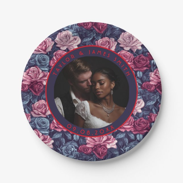 Farbenfrohe Rose Custom Wedding Teller für Danke (Vorderseite)