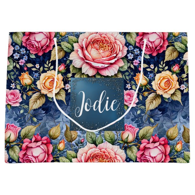 Farbenfrohe Rose Fantasie Große Geschenktüte (Vorderseite)