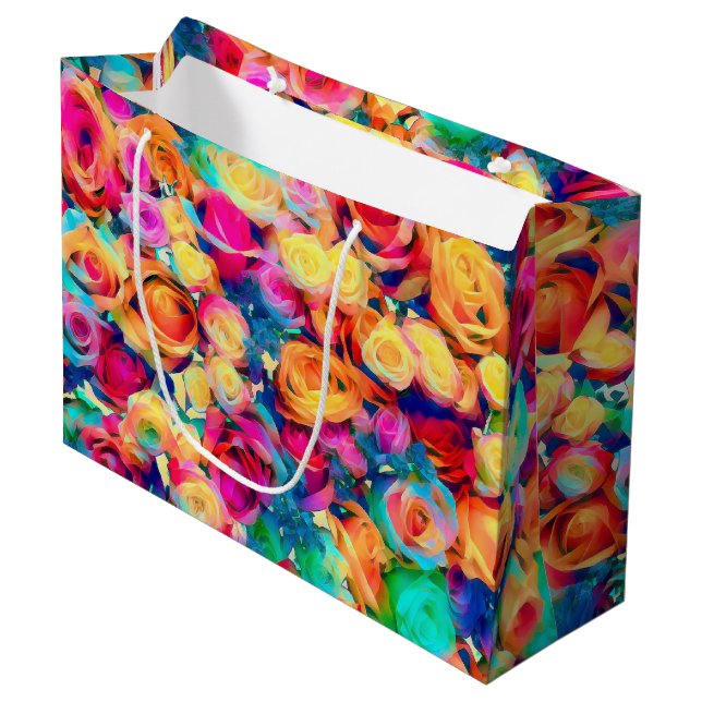Farbenfrohe Rose Geschenk Tasche Bouquet Große Geschenktüte (Vorderseite Schrägansicht)