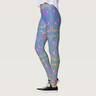 Farbenfrohe Rose Herzenslust auf blauen Moos Leggings