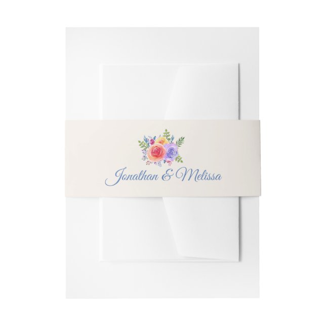 Farbenfrohe Rose Hochzeit mit floralen Wasserfarbe Einladungsbanderole (Vorderseite Beispiel)