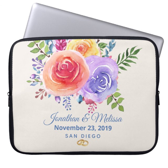 Farbenfrohe Rose Hochzeit mit floralen Wasserfarbe Laptopschutzhülle (Vorderseite)