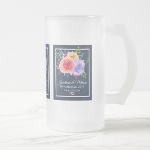 Farbenfrohe Rose Hochzeit mit floralen Wasserfarbe Mattglas Bierglas