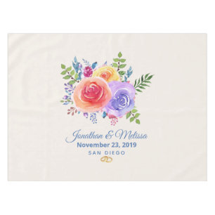 Farbenfrohe Rose Hochzeit mit floralen Wasserfarbe Tischdecke