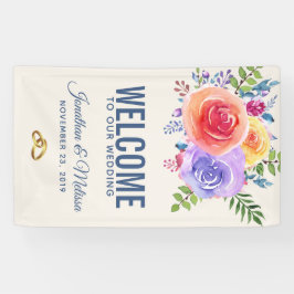 Farbenfrohe Rose Hochzeitsfeier mit Blumenbeete Banner
