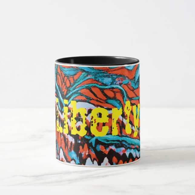 Farbenfrohe rot-blaue magische Wälder Tasse (Zentrum)