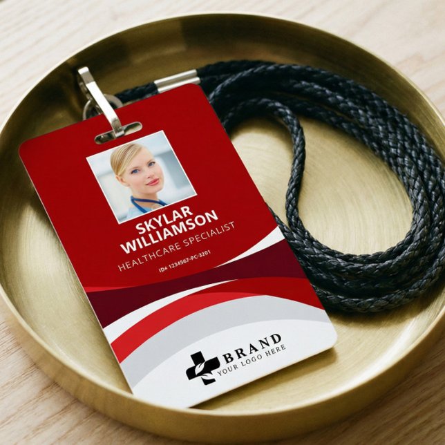 Farbenfrohe Rot-Blende-Design Medizinische ID und  Ausweis (Personalized Medical Logo ID Photo Badge)