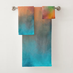 Farbenfrohe Rot-Gelb-Blau-Grün Abstrakte Kunst Badhandtuch Set