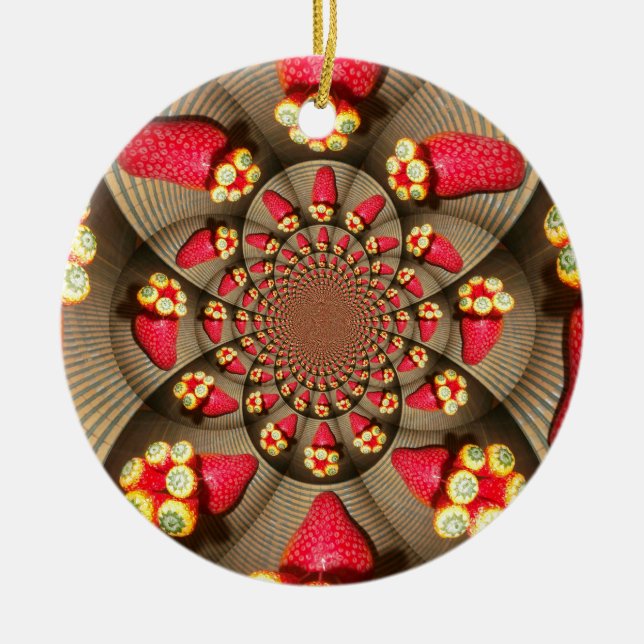 Farbenfrohe Rote Freude: Strawberry Kaleidoskop Ku Keramik Ornament (Vorne)