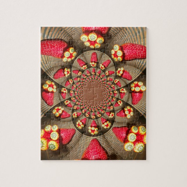 Farbenfrohe Rote Freude: Strawberry Kaleidoskop Ku Puzzle (Vertikal)