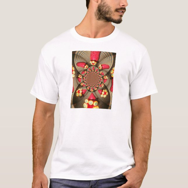 Farbenfrohe Rote Freude: Strawberry Kaleidoskop Ku T-Shirt (Vorderseite)
