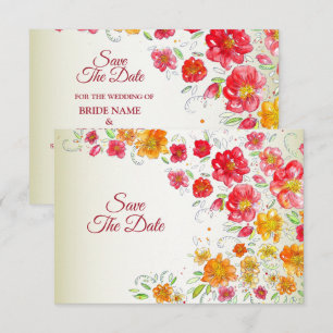 Farbenfrohe Rote Gelbe Rosa Garten Blumen Hochzeit Save The Date
