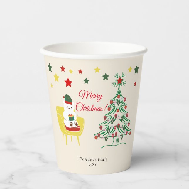 Farbenfrohe rote grüne Feier Moderne frohe Weihnac Pappbecher (Vorderseite)