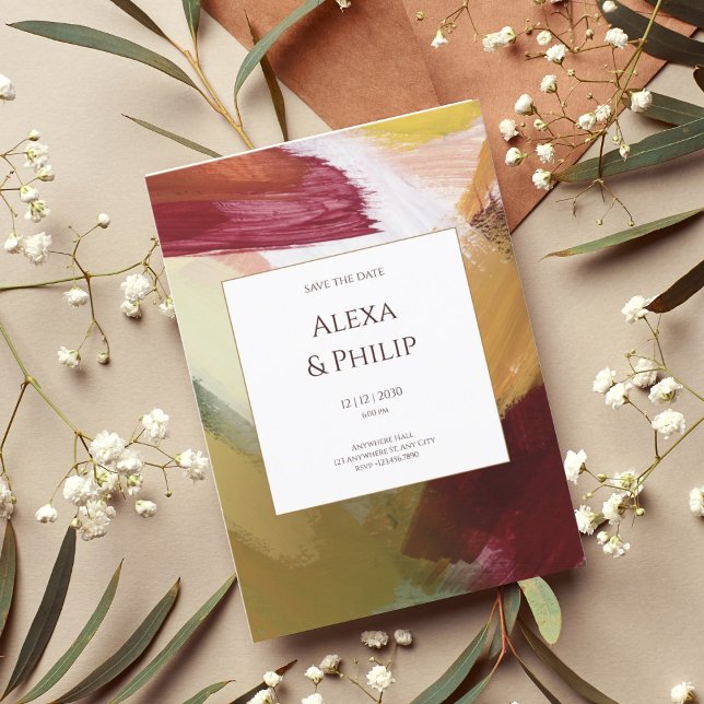 Farbenfrohe Rote Grüne Hand Malte Abstrakte Kunst Einladung (1)