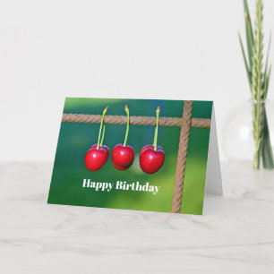 Farbenfrohe Rote Kirschen Obst Foto Geburtstag Karte