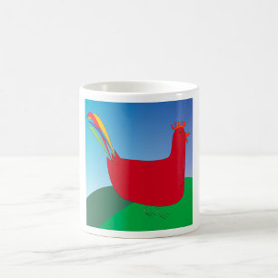Farbenfrohe Rote Rooster mit Regenbogen-Schwanz au Kaffeetasse