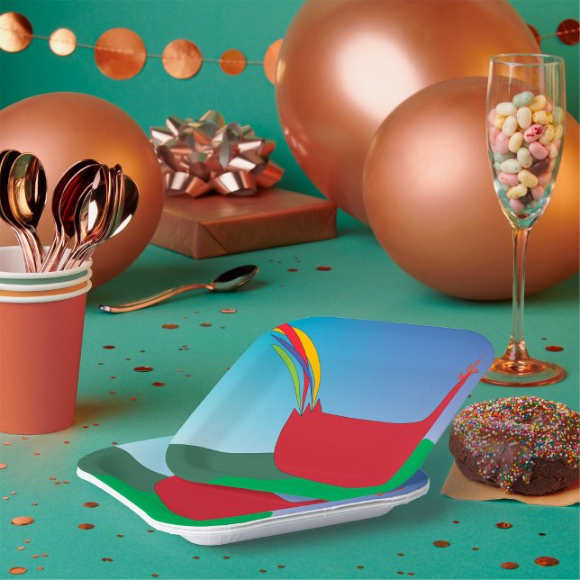 Farbenfrohe Rote Rooster mit Regenbogen-Schwanz au Pappteller (Von Creator hochgeladen)