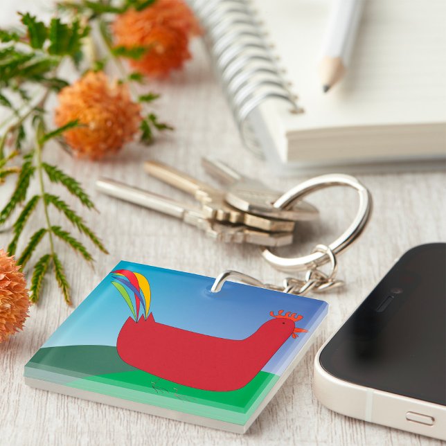 Farbenfrohe Rote Rooster mit Regenbogen-Schwanz au Schlüsselanhänger (Von Creator hochgeladen)