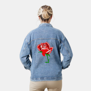 Farbenfrohe Rote Rose Jeansjacke