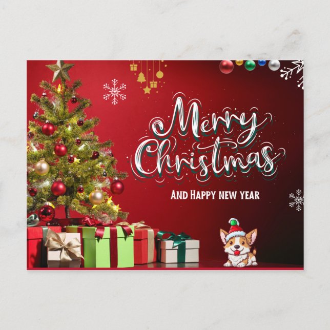 Farbenfrohe rote und grüne Weihnachtskarte Postkarte (Vorderseite)