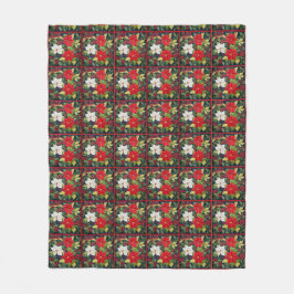 Farbenfrohe rote weiße Poinsettia Quilmuster Fleecedecke