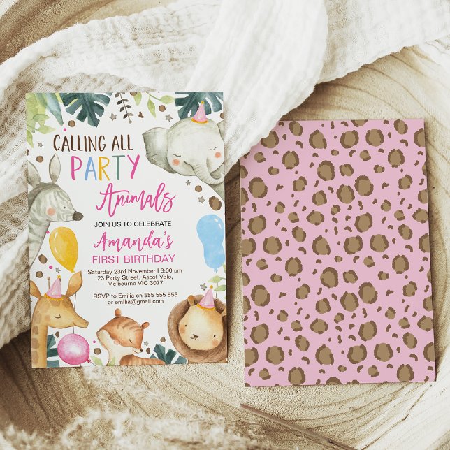 Farbenfrohe Rufe alle Party Tiere Safari Geburtsta Einladung (Von Creator hochgeladen)