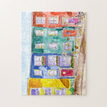 Farbenfrohe Ruhenhäuser Wasserfarben Illustration 