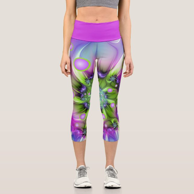 Farbenfrohe Rundformen Abstraktes Fraktal Kunst, D Capri Leggings (Vorderseite)