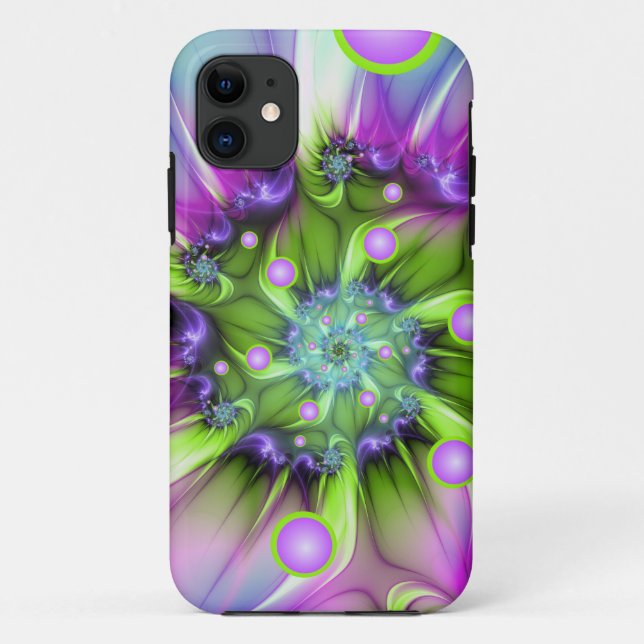 Farbenfrohe Rundformen Abstraktes Fraktal Kunst, D Case-Mate iPhone Hülle (Rückseite)